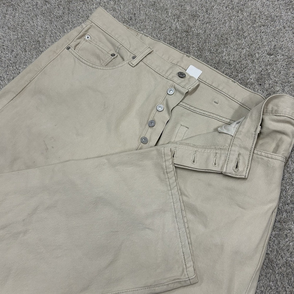 Vintage Levis 501 Button Fly Jeans Mens 38X32 Beige Tan Fat Tag 1990s Denim